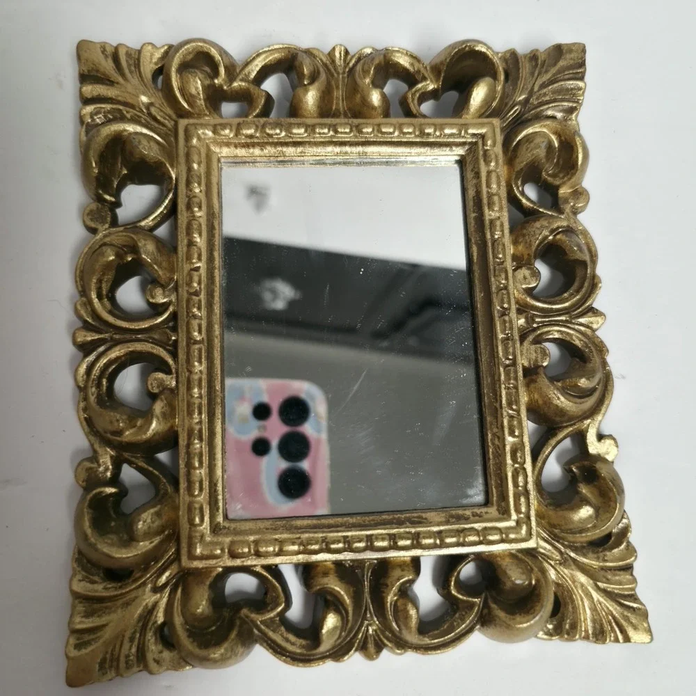 Vintage TMC Gold Filigree Ornate Small Accent Mirrors Set of 2 Baroque Tuscan